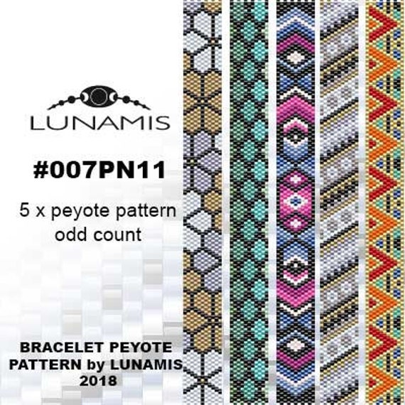 5 X Pattern Peyote for Narrow Bracelet, Odd Count, Beads Stitch