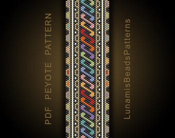 ペヨーテブレスレットパターン、奇数ビーズカフ、ミユキデリカビーズ、PDF #309P