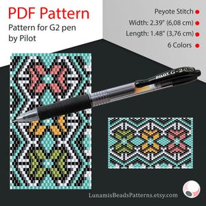 Peyote pen cover patterns, pattern for G2 pen by Pilot, pen wrap, peyote patterns, beading, peyote stitch, digital file, pdf pattern #051PG2