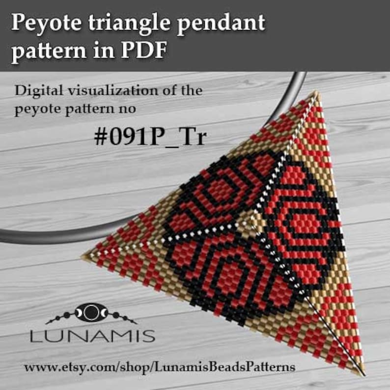 Pattern for triangle pendant, peyote patterns, beading, peyote stitch, 091P_Tr image 2