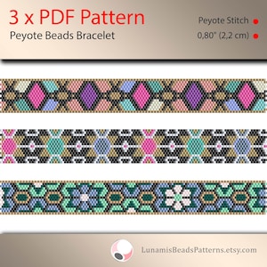 3 x peyote patterns for beads bracelets, peyote narrow pattern pack, odd count, stitch pattern, pdf file, pdf pattern, #066PPN, lunamis