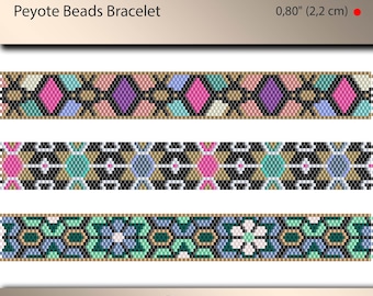 3 patrones de peyote para pulseras de cuentas, paquete de patrones estrechos de peyote, recuento impar, patrón de puntada, archivo pdf, patrón pdf, n.° 066PPN, lunamis