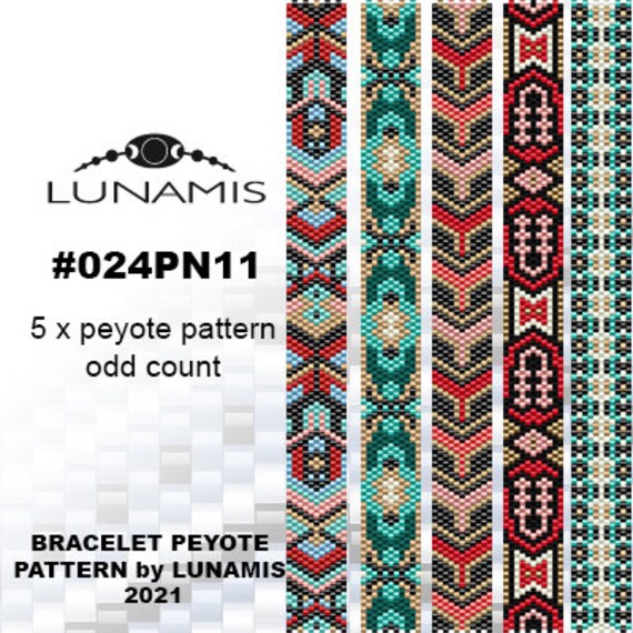 5 X Pattern Peyote for Narrow Bracelet, Odd Count, Beads Stitch