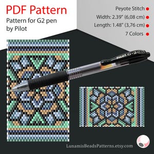 Peyote pen cover patterns, pattern for G2 pen by Pilot, pen wrap, peyote patterns, beading, peyote stitch, digital file, pdf pattern #063PG2