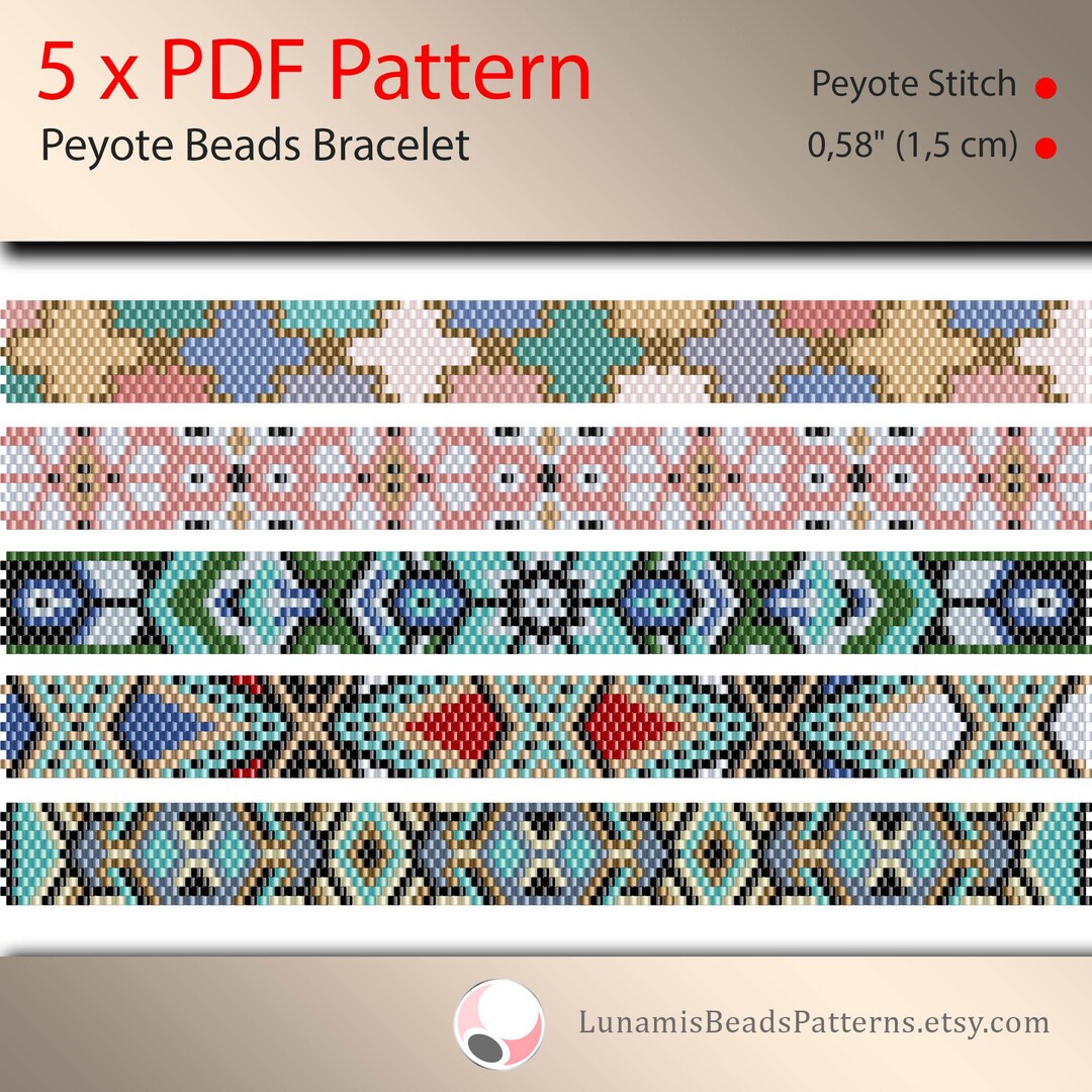 Peyote Stitch Beading Projects, etc. 5冊 5 X Pattern Peyote for Narrow Bracelet, Odd Count, Beads Stitch