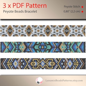 3 x wzór na bransoletkę peyote, wzór peyote, liczba nieparzysta, wzór ściegu, plik pdf, wzór pdf, #005PPN, lunamis