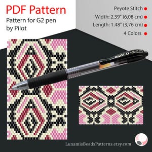 Peyote pen cover patterns, pattern for G2 pen by Pilot, pen wrap, peyote patterns, beading, peyote stitch, digital file, pdf pattern #032PG2