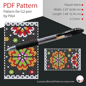 Peyote pen cover patterns, pattern for G2 pen by Pilot, pen wrap, peyote patterns, beading, peyote stitch, digital file, pdf pattern #012PG2