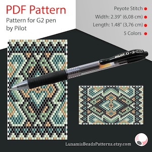 Peyote pen cover patterns, pattern for G2 pen by Pilot, pen wrap, peyote patterns, beading, peyote stitch, digital file, pdf pattern #007PG2