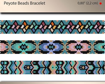 Patrón de pulsera de peyote, paquete de patrón estrecho de peyote, recuento impar, patrón de puntada, archivo pdf, patrón pdf, n.° 057PPN, lunamis