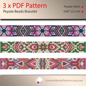 3 x peyote bracelet pattern, peyote pattern, odd count, stitch pattern, pdf file, pdf pattern, #010PPN, lunamis