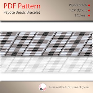 Peyote pattern for beaded bracelet, even count, beadweaving, black and white checkered, peyotestitch, pdf file, instant download #252P