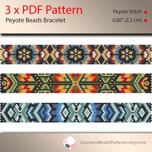 3 x peyote bracelet pattern, peyote pattern, odd count, stitch pattern, pdf file, pdf pattern, #011PPN, lunamis