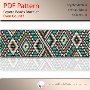 Peyote pattern for beaded bracelet, even count, beadweaving, green & white, geometry, peyotestitch, pdf file, instant download #094P
