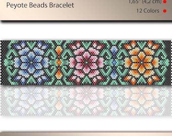 Peyote pattern for beaded bracelet, odd count, beadweaving, colorful floral motif, peyotestitch, pdf file instant download #236P