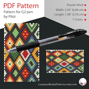 Peyote pen cover patterns, pattern for G2 pen by Pilot, pen wrap, peyote patterns, beading, peyote stitch, digital file, pdf pattern #015PG2