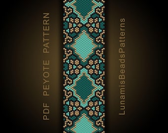 Floral Peyote Bracelet Pattern, Gold and Green Beadweaving PDF #280P