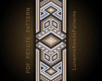 Patrón de pulsera peyote, diseño de brazalete con número impar de cuentas, joyería con cuentas (descarga en PDF) #057P