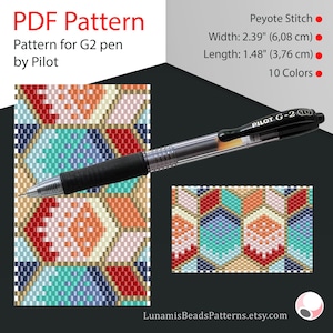 Peyote pen cover patterns, pattern for G2 pen by Pilot, pen wrap, peyote patterns, beading, peyote stitch, digital file, pdf pattern #087PG2