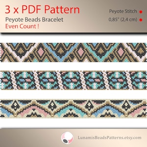 3 x peyote bracelet pattern, even count, narrow pattern, peyotestitch, pdf file, instant download, pattern set #070PPN, lunamis
