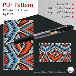 Peyote pen cover patterns, pattern for G2 pen by Pilot, pen wrap, peyote patterns, beading, peyote stitch, digital file, pdf pattern #031PG2