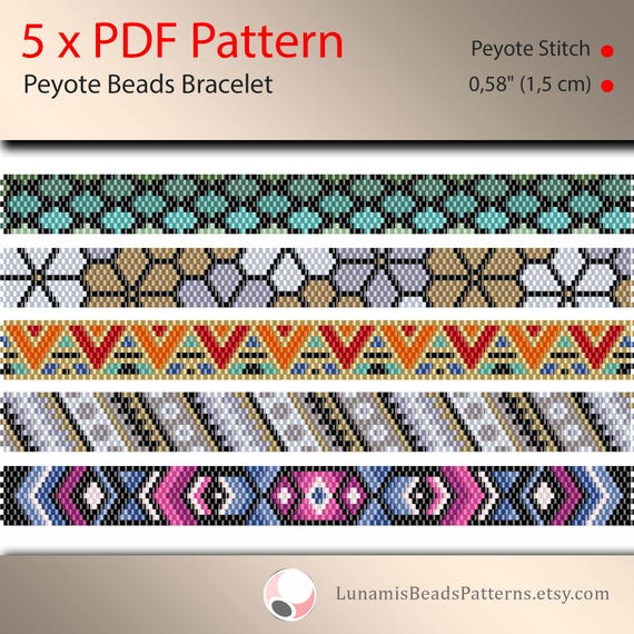 5 X Pattern Peyote for Narrow Bracelet, Odd Count, Beads Stitch