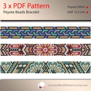 3 x peyote bracelet pattern, peyote pattern, odd count, stitch pattern, pdf file, pdf pattern, #021PPN, lunamis