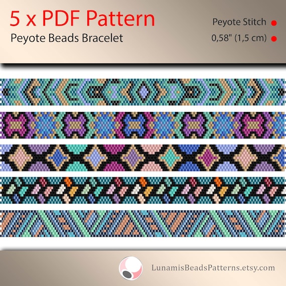5 X Pattern Peyote for Narrow Bracelet, Odd Count, Beads Stitch
