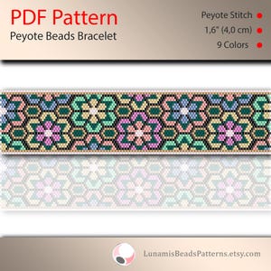 bead peyote bracelet pattern, odd count, pastel colors, spring flower, peyote pattern, stitch pattern, pdf file, pdf pattern, #414P
