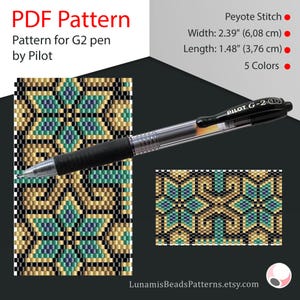Peyote pen cover patterns, pattern for G2 pen by Pilot, pen wrap, peyote patterns, beading, peyote stitch, digital file, pdf pattern #009PG2
