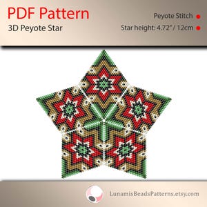 Pattern for 3d star peyote, pdf patterns, beading, peyote stitch, #036_st