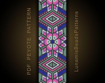 Peyote Bracelet Pattern, Floral Motif, Odd Count Beadweaving (PDF Download) #121P