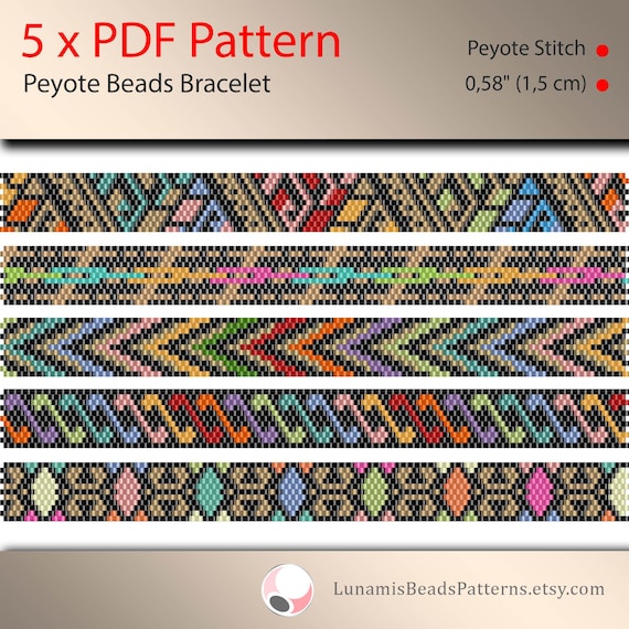 5 X Pattern Peyote for Narrow Bracelet, Odd Count, Beads Stitch