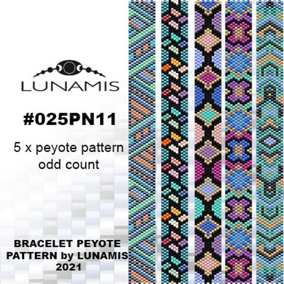 5 X Pattern Peyote for Narrow Bracelet, Odd Count, Beads Stitch