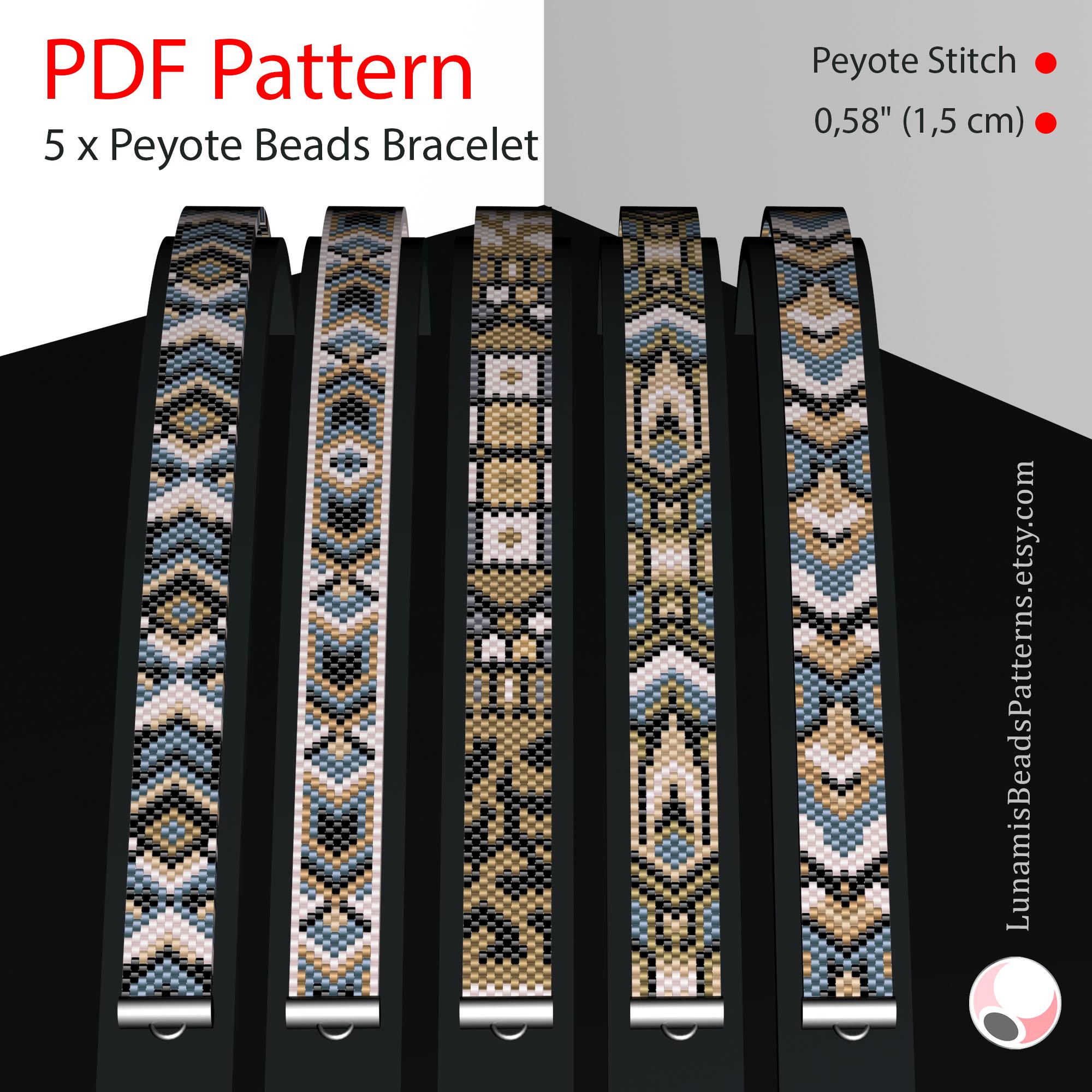 5 X Pattern Peyote for Narrow Bracelet, Odd Count, Beads Stitch
