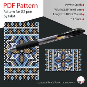 Peyote pen cover patterns, pattern for G2 pen by Pilot, pen wrap, peyote patterns, beading, peyote stitch, digital file, pdf pattern #001PG2