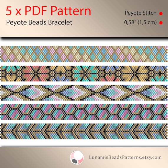 5 X Pattern Peyote for Narrow Bracelet, Odd Count, Beads Stitch