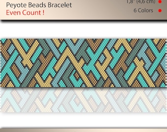 Peyote-Muster für Perlenarmband, Even Count, Mosaik-Motiv in Grün- und Brauntönen, Stichmuster, PDF-Datei, PDF-Muster, #169P