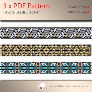 3 x peyote bracelet pattern, peyote pattern, odd count, stitch pattern, pdf file, pdf pattern, #025PPN, lunamis