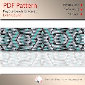 Peyote pattern for beaded bracelet, even count, beadweaving, green and gray geometry, peyotestitch, pdf file, instant download, #093P