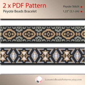 2 x peyote bracelet pattern, peyote pattern, odd count, stitch pattern, pdf file, pdf pattern, #02PN3, lunamis