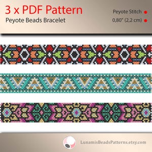 3 x peyote bracelet pattern, peyote pattern, odd count, stitch pattern, pdf file, pdf pattern, #013PPN, lunamis