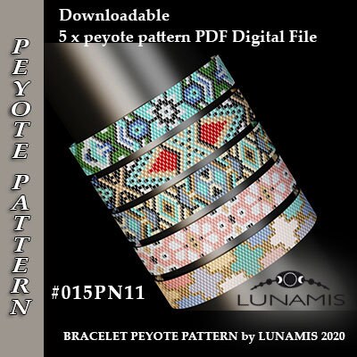 5 X Pattern Peyote for Narrow Bracelet, Odd Count, Beads Stitch