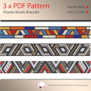 3 x peyote bracelet pattern, peyote pattern, even count, stitch pattern, pdf file, pdf pattern, #007PPN, lunamis