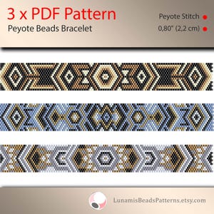 3 x peyote bracelet pattern, peyote pattern, odd count, stitch pattern, pdf file, pdf pattern, #004PPN, lunamis