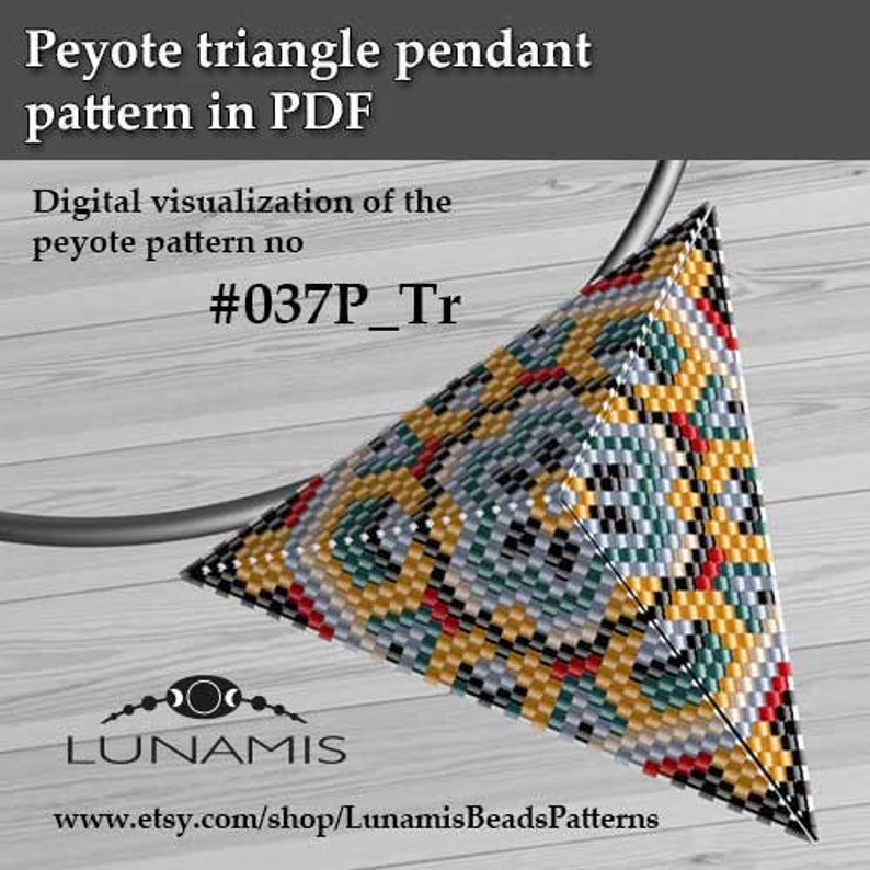 Peyote pattern for triangle pendant, bead pattern, peyotestitch, digital file pdf, 037P_Tr image 2