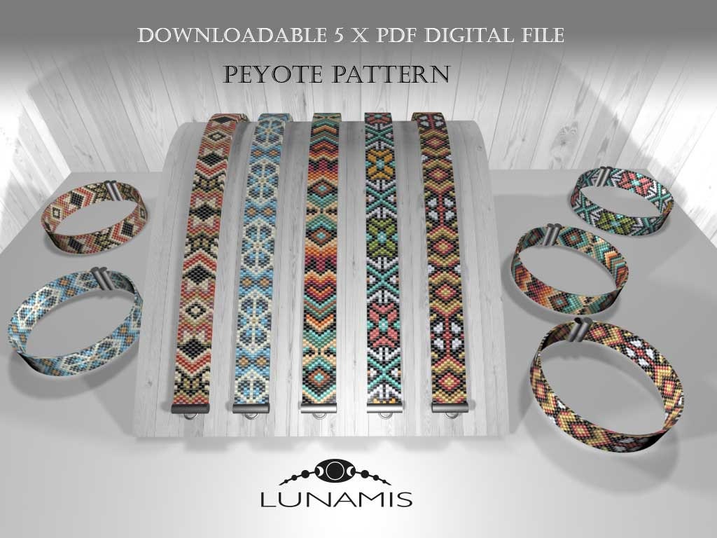 5 X Pattern Peyote for Narrow Bracelet, Odd Count, Beads Stitch