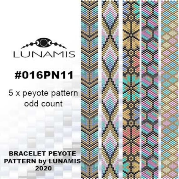 5 X Pattern Peyote for Narrow Bracelet, Odd Count, Beads Stitch
