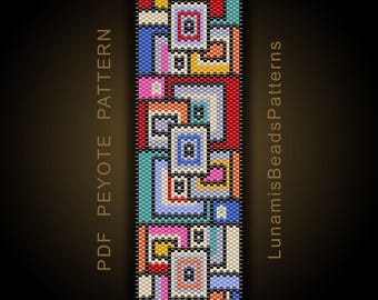 Patrón de pulsera de peyote, brazalete de número impar, diseño geométrico (descarga en PDF) #124P