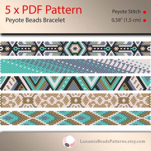 5 x pattern peyote for narrow bracelet, odd count, beads stitch pattern, pdf file, pdf pattern, #010PN11, lunamis